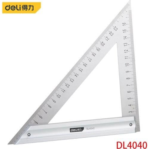 Deli DL4040 Set Square Specification: 200 mm Stainless Steel Tape + Aluminum Alloy Base Measuring Tool Electrician Hand Tool