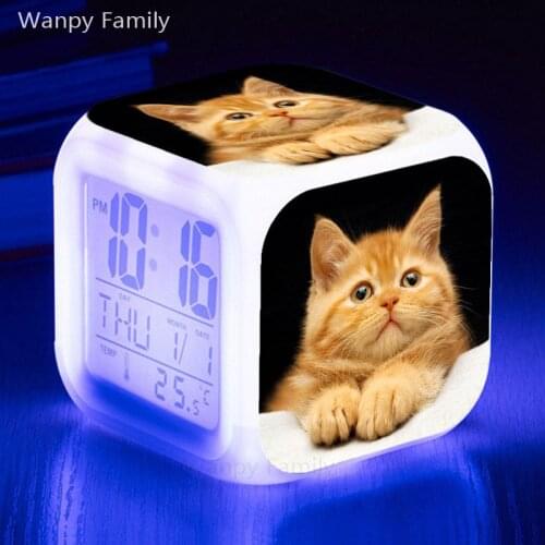2020 New Cute Pet Cat Alarm Clock Kids room 7 Color Luminous Digital Alarm Clock For Kids Birthday Gifts