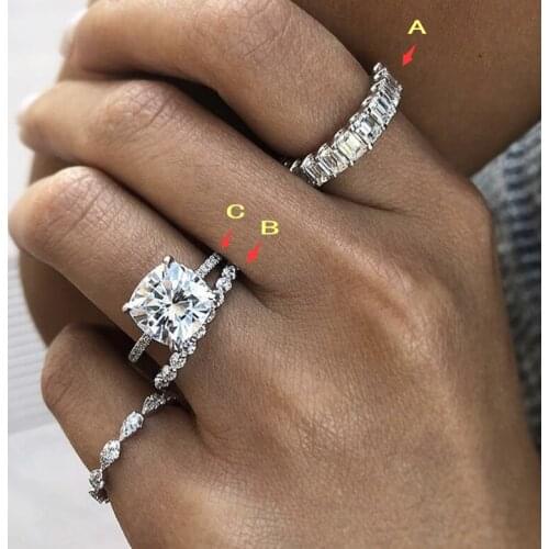 Original 925 Sterling Silver Created Diamond Wedding Engagement Cocktail Women topaz Gemstone Ring Band Rings finger Jewelry