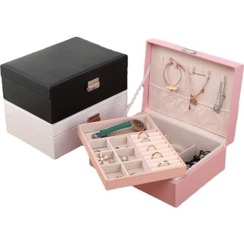 Necklace Case Bracelet Box for Women Two-Layer Lint Jewelry Organizer with Lock and Removable Partition for Earring