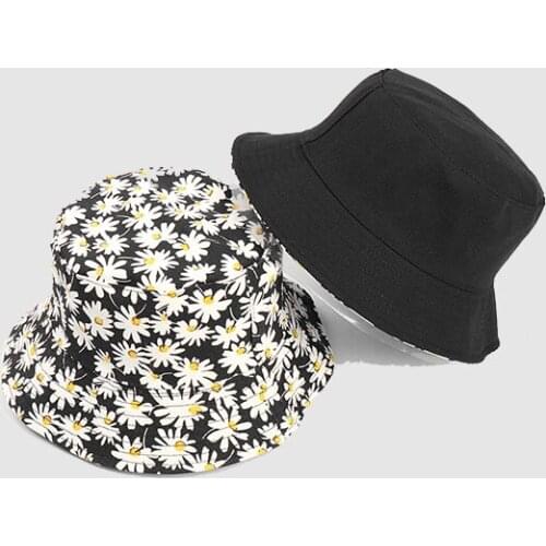 Chrysanthemum Printing Bucket Hat Cotton Double-Sided Fashion Style Panama For Girls Cartoon Hats Sunshade Fisherman Cap