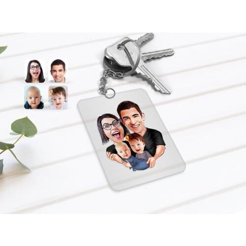 Personalized Family Caricature Of Transparent Plexiglass Anahtarlık-4