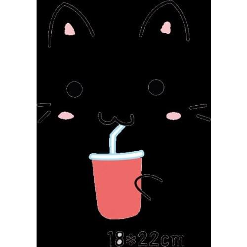 Drinking Cat Heat Transfers Iron On Patches For Jeans T-shirt DIY Craft Stickers Lovely Animal For Clothes Appliques Decor