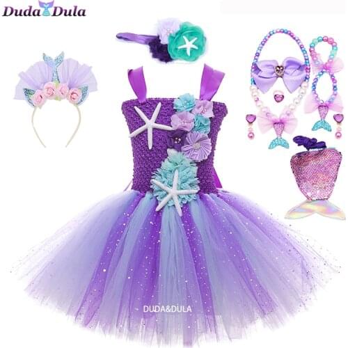 Girls Mermaid Dress Kids Birthday Party Dresses Little Mermaid Princess Costumes for Halloween Christmas Dress Up Clothes Outfit