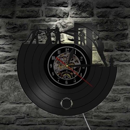 Firefighting LED Wall Clock Firemen Vinyl Record Wall Clock Fire Truck Time Clocks Fire Dept. Wall Decor Lamp Firefighter Gift