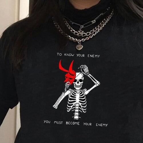 Retro Style Skeleton Halloween Harajuku Grunge Clothing Women Punk Rock Graphic Tee Funny Kawaii Short Sleeve Tee Top
