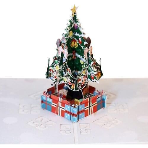 Merry Christmas Vintage 3D Laser Cut Pop Up Paper Handmade Custom Greeting Cards Christmas Gifts Souvenirs Postcards Supplies
