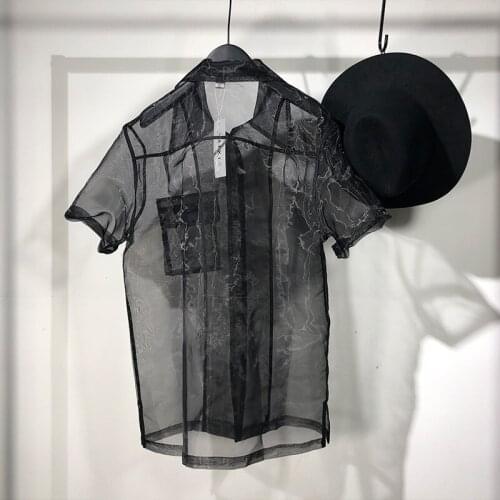 S-6XL! Original summer personality ohza transparent short-sleeved shirt large size hip-hop loose thin sun-protective clothing