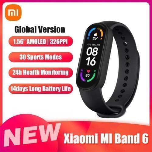 Xiaomi Mi Band 6 Global Version Smart Bracelet Band Heart Rate Monitor Miband 6 for Android iOS 1.56 Inch AMOLED Fitness Tracker