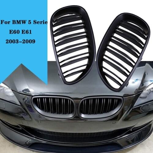 Front Bumper Hood Kidney Grill Replacement Dual Slat Sport Grilles for BMW 5 Series E60 E61 2003-2009 Carbon Look