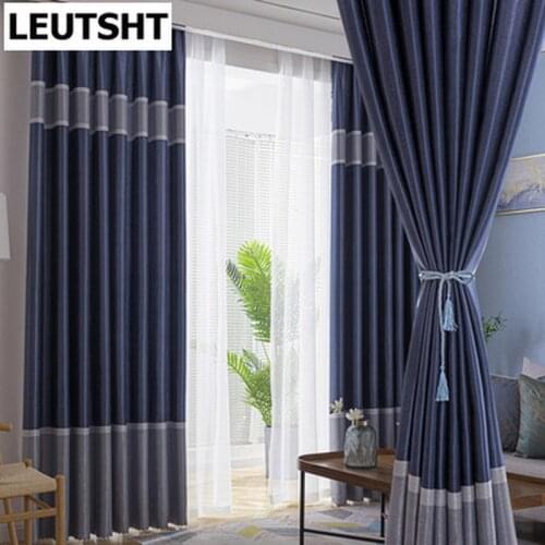 Gray Modern striped blackout curtains for bedroom living room window Brown Eyelet curtain Customized