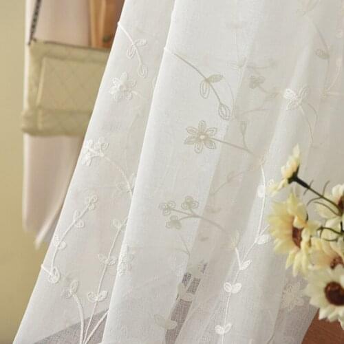 Fresh and Natural Korean-style Linen Embroidered Tulles for Living Dining Room Bedroom