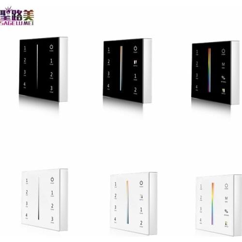 T21,T22,T24,T25 4 ZONE Dimming / CCT / RGB / RGBW / RGBCCT Wall Mounted Glass Touch Panel Controller Use with AAAX 2 Battery