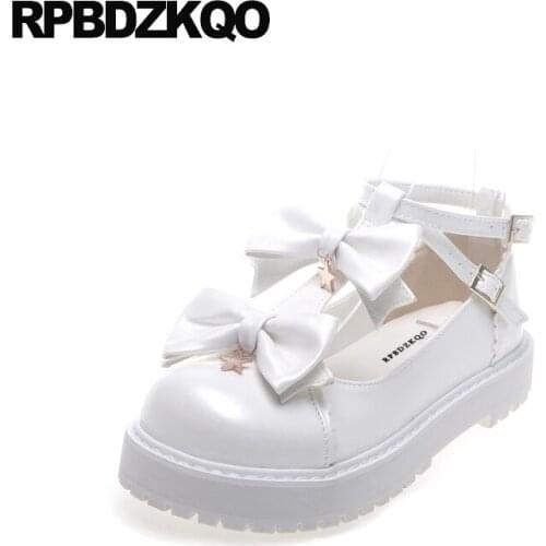 Pink japanese red wine muffin creepers women flats shoes with little cute bowtie spring autumn white sequin bow thick sole