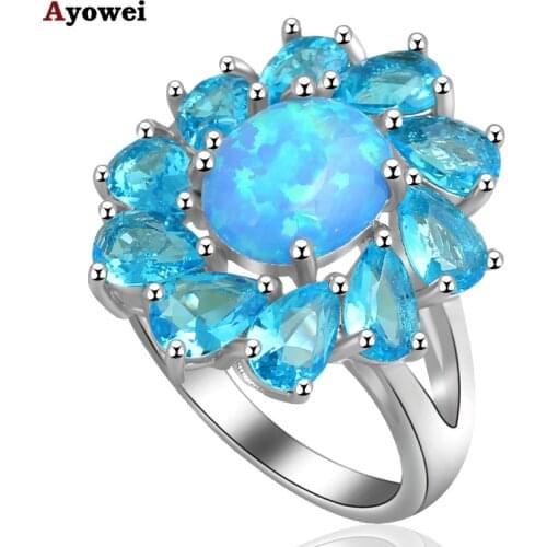 Jewelry Rings for women Luxury Blue Zircon fire Opal Silver Stamped Rings fashion jewelry USA size #6#7#7.5#8#9#10 OR669A