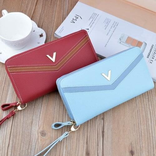 Womens Wallet Double Zipper Letter Patchwork Pu Leather Coin Purses Female Long Luxury Clutch Bag Card Holder Money Clip