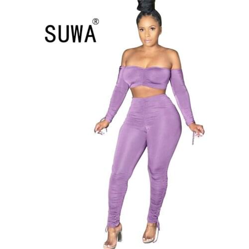 Solid color sexy 2 piece outfits for womens clothing two piece matching sets long sleeve bra top + high waist pants sweat suit