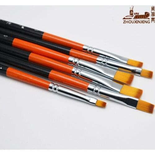 ZHOUXINXING Two colors level head high quality nylon gouache brush birch wood short rods row pen 6 pcs artist paint brush
