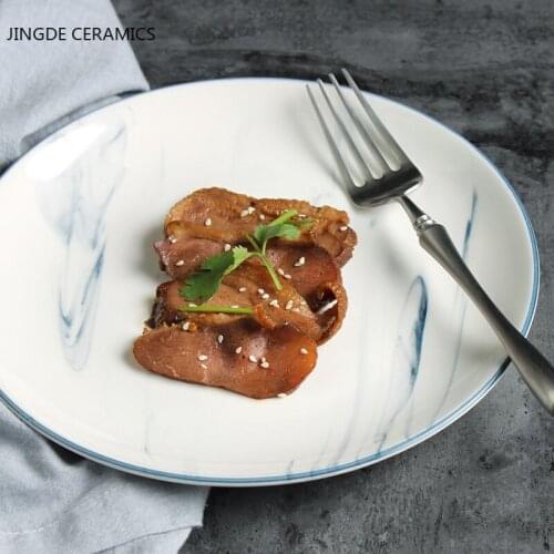 1pc Nordic Style Marble Texture Ceramic Plate Dish Western Food Dishes Serving Tray Cake Steak Dish Restaurant Kitchen Tableware