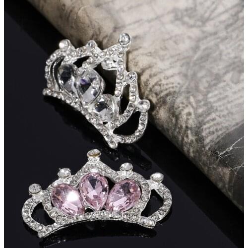 2018New 40Pcs Alloy Drop Rhinestone Crown Buttons for DIY Child Hair Brand Accessories and Wedding Decoration BD73