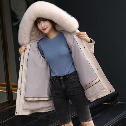 2020 New Winter Detachable Rabbit Fur Liner Real Fur Parka with Fluffy Hood Long Coat Women outwear