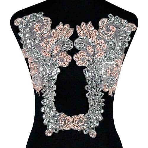 5pairs Large Beaded Crystal Hotfix Motif Rhinestone Iron on Sticker Applique Embellishment For Wedding Dress Decorated T2759