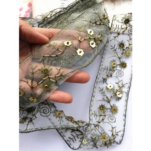 5cm*2m green Rhinestone Beaded lace trim clothing decorative accessories sew on lace trimming motif patches for clothing