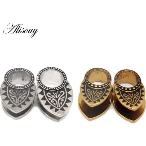 Alisouy 2PCS Ear Stretcher Piercing Tunnel Plugs Stainless Steel Fashion Body Jewelry Gagues Expander piercing Earrings 6-16mm