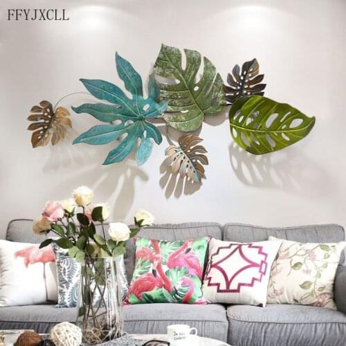 American Country Tropical Plants Broad-leaved Iron Art Living Room Aisle Porch Wall Decoration Pendant Home Decor Wall Hanging