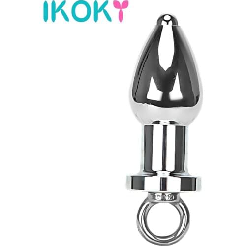 IKOKY Stainless Steel Anal Plug with handheld Ring Sex Toys for Men Women Anal Cleaning Erotic Toys Butt Plug Adult Products