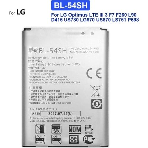 Battery BL-54SH 2540mAh For LG Optimus G3 Beat Mini G3s G3c B2MINI G3mini D724 D725 D728 D729 D722 D22 / F7 LTE III 3 F260 F260S