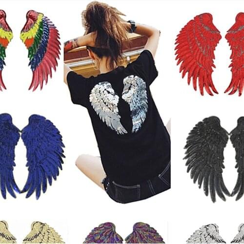 Sequins Angel Wings Sew Or Iron Patch DIY Embroidered Applique Bling Wings for Decoration Clothing Accessory Stickers