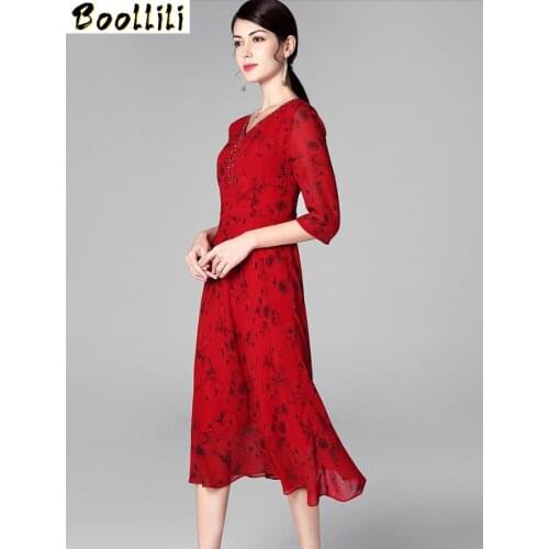 Boollili Summer Dress 2020 Vintage Elegant Cotton Dress for Women Floral Red Midi Dress Women Dresses Plus Size 4xl Vestidos