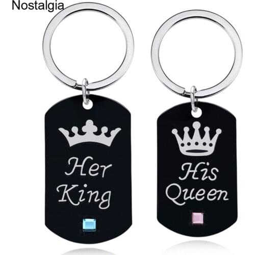 Nostalgia Her King His Queen Crown Dog Tag Key Chains Men Women His And Hers Love Couple Keychain Bag Accessories