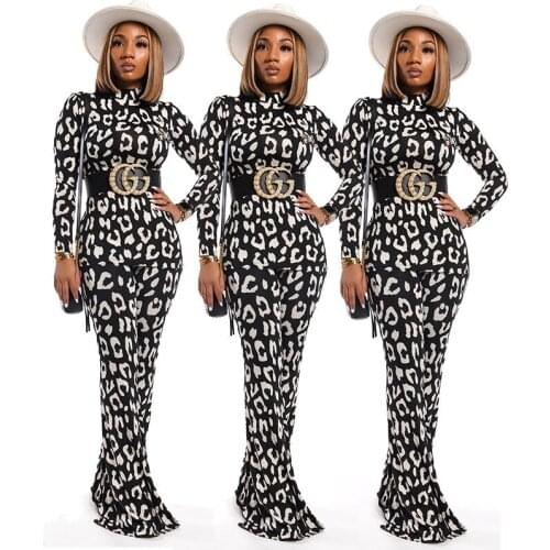 Black / White Digital Printing Wide Leg Pant Women Suit Without Belt Stand-up Collar Fitting Female Leisure Cool Two-piece Sets