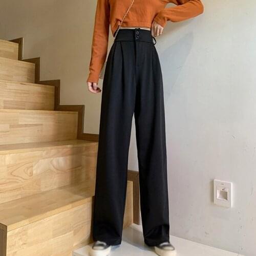 Women Suit Pants Spring Office Lady Long Trousers Autumn Solid Loose High Waist Pant Vestodo Female Pants Clothing