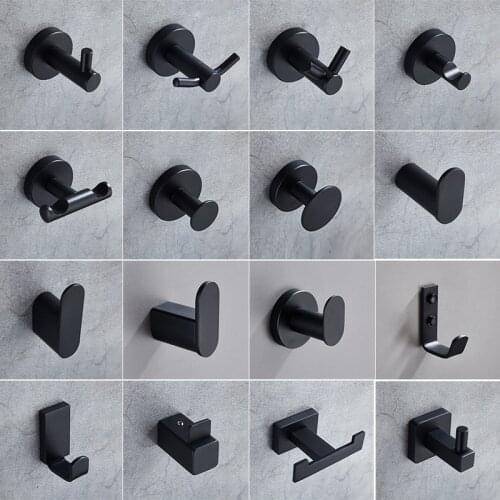 Black Hooks for Bathroom Kitchen Hanger Stainless Steel Wall Hook for Keys Coat Towel Hook Robe Hook Bathroom Hardware Decor