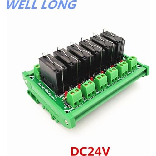 DIN Rail Mount 6 DPDT 5A Power Relay Interface Module, JW2SN-DC24V Relay
