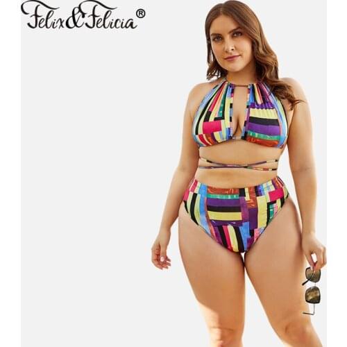 FELIX&FELICIA swimsuit women bikini set sexy halter strappy bikinis swimwear female two-piece high waist plus size bathing suit