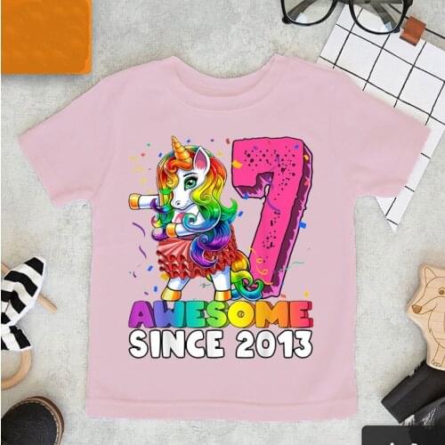 T-shirt for boys funny unicorn graphic print 7 year old birthday gift costume summer girls coffee powder t shirt tops wholesale