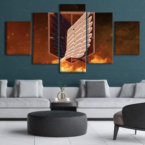 Canvas Modern Wall Art Print Home Decor Pictures Frame 5 Piece Attack on Titan Anime Wings Of Freedom Painting Anime Poster