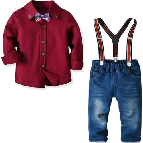 Boy Clothing Sets 2019 New Baby Boy Clothes Set Kids Children Clothing Long Sleeve Shirts+Overalls 4PCS Gentleman Outfits Suit