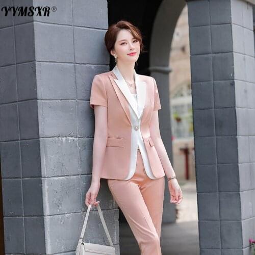 High-quality Plus Size Suit Pants Summer Short-sleeved Professional Wear Temperament Slim-fit Jacket High-waist Casual Trousers