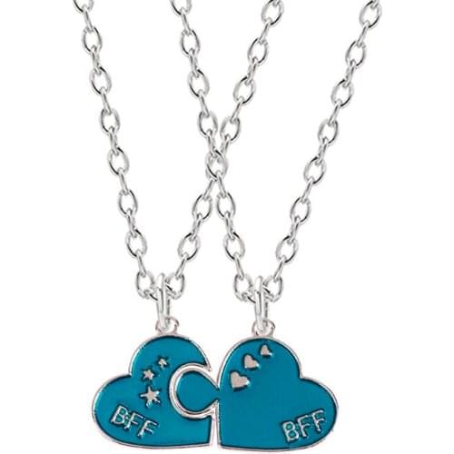 BFF Creative Good Friend Necklace Simple Blue Heart-shaped Splicing Alloy Pendant Men And Women Friendship Fashion Jewelry Gift