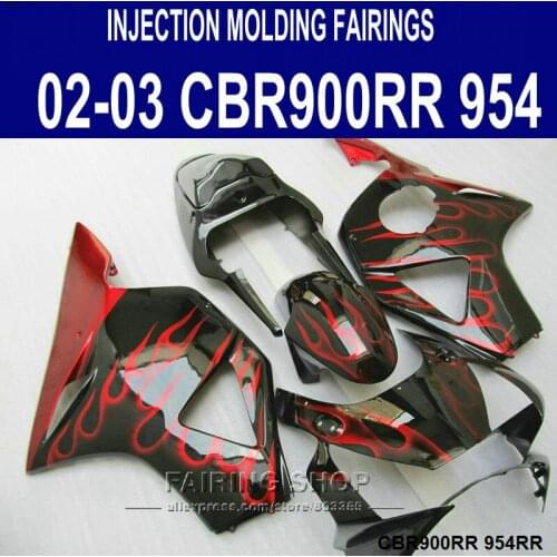 Injection mold motorcycle parts for Honda CBR900RR 954 2002 2003 red flames in black fairings CBR954RR 02 03 Fairing kit SD62