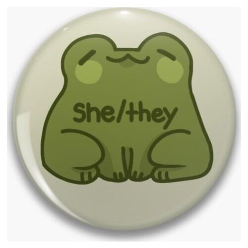 She They Frog Pronouns Soft Button Pin Cartoon Gift Clothes Cute Creative Hat Fashion Jewelry Lover Metal Brooch Collar Women