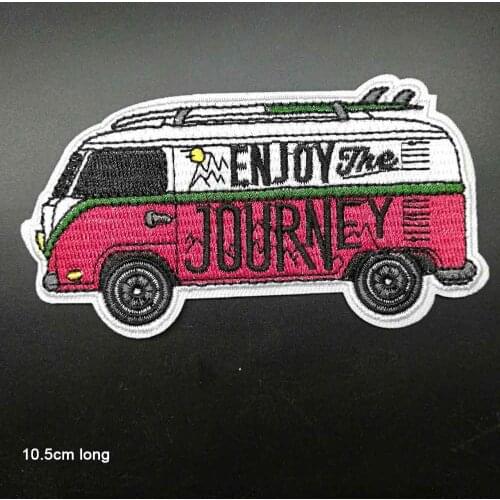 Bus Outdoor Hiking Theme Iron On Embroidered Clothes Patches For Clothing Stickers Garment Wholesale