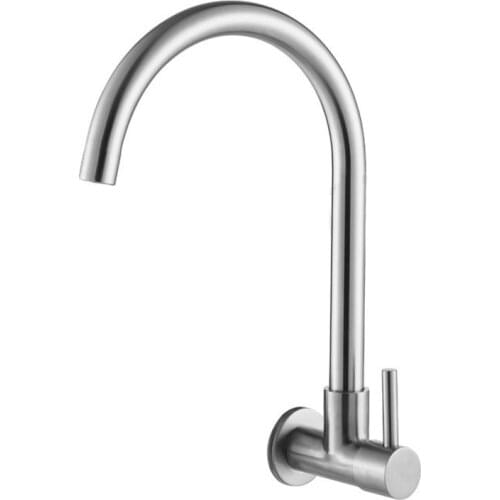 Wall Mounted Kitchen Faucet Single Handle Brush Stainless Steel SUS304 Sink Tap Cold Water free shipping