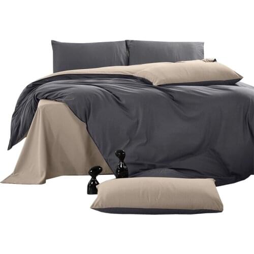 Solid color bedding pure cotton brushed linen quilt cover pillowcase four-piece set
