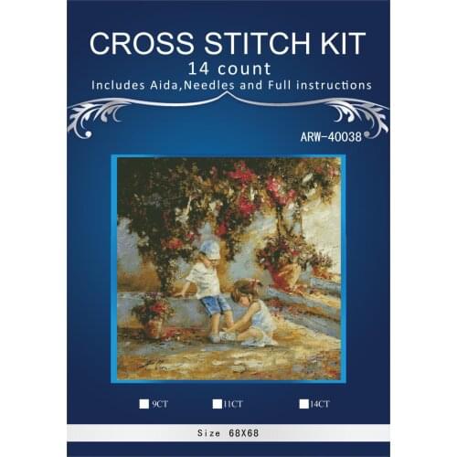 Oneroom Girl and boy Chatting Cross Stitch Embroidery Kits 14CT Cotton Thread Painting DIY Needlework DMC